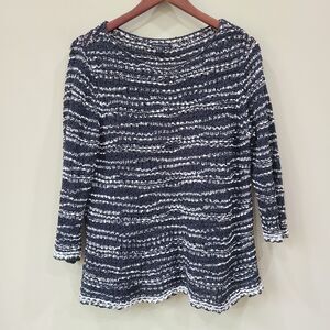 Eileen Fisher Womens Chunky Open Knit Sweater Black White Small Stripe Boucle